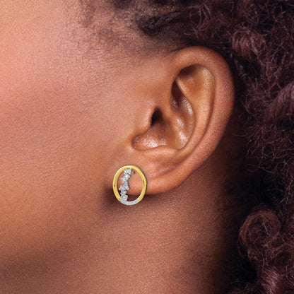 Solid 14k Yellow Gold Polished Simulated CZ Dangle Circle Post Earrings