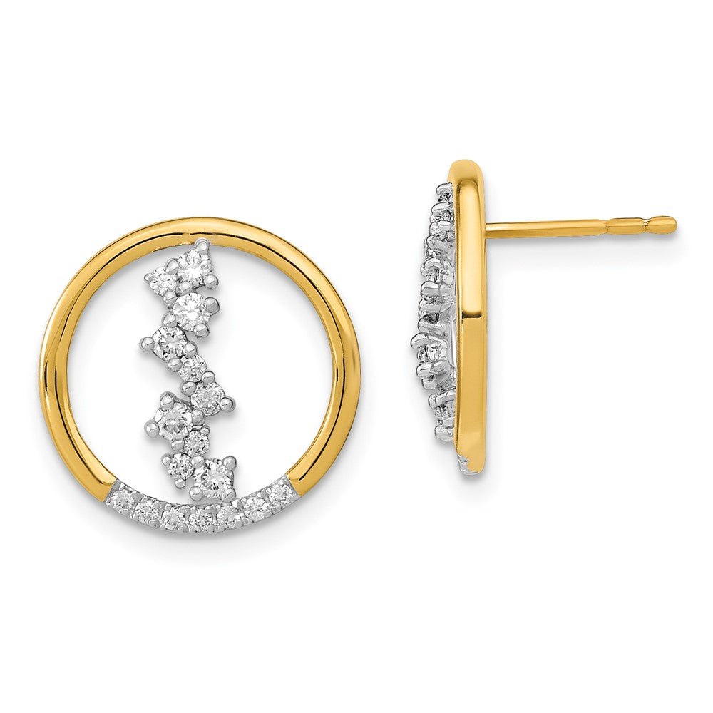 Solid 14k Yellow Gold Polished Simulated CZ Dangle Circle Post Earrings