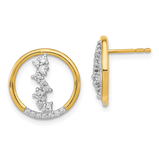 Solid 14k Yellow Gold Polished Simulated CZ Dangle Circle Post Earrings