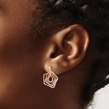Solid 14k Rose Gold Polished Simulated CZ Fancy Swirl Post Earrings