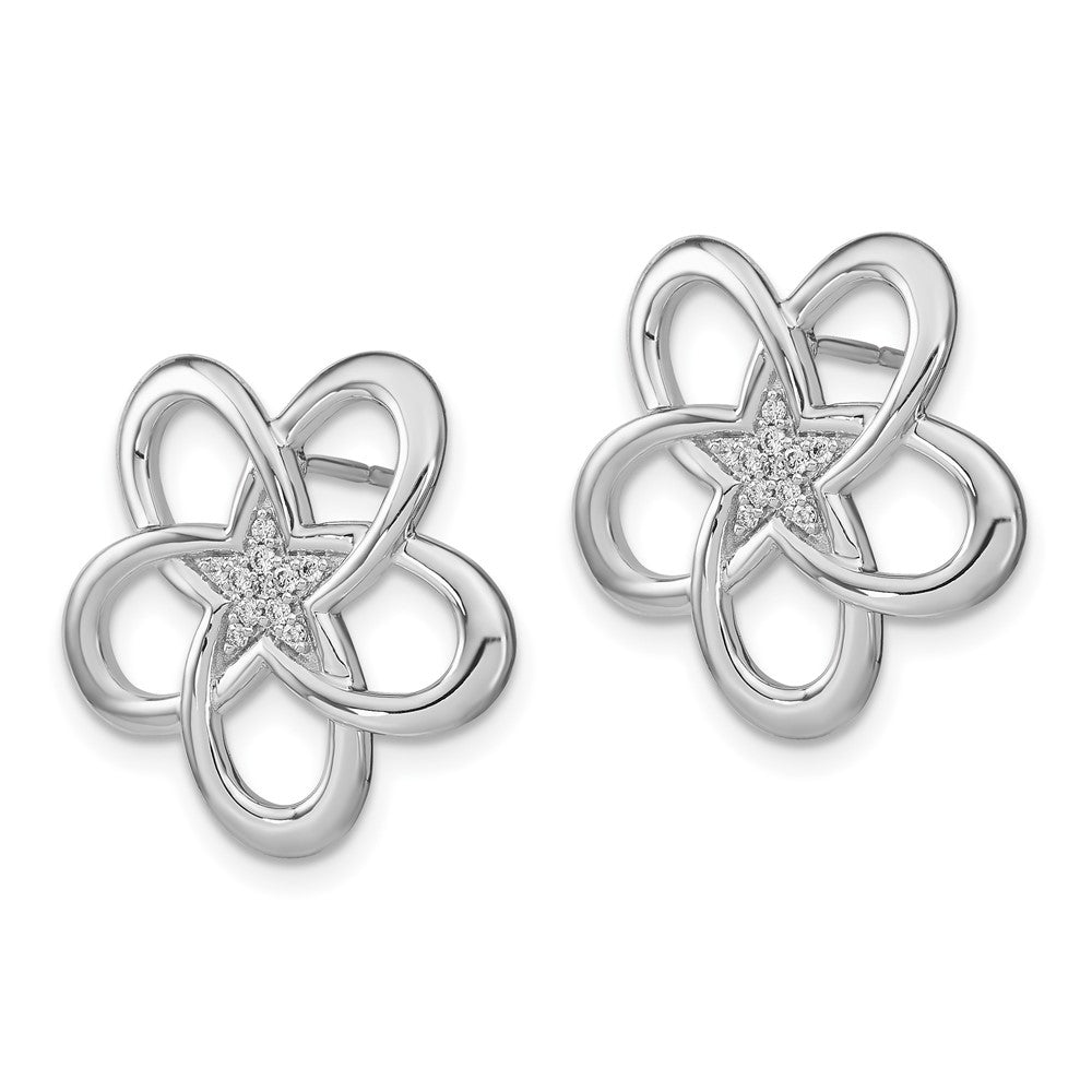 Solid 14k White Gold Polished Simulated CZ Flower Post Earrings