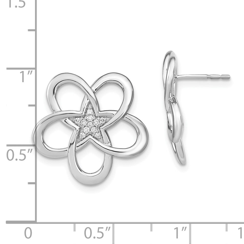 Solid 14k White Gold Polished Simulated CZ Flower Post Earrings