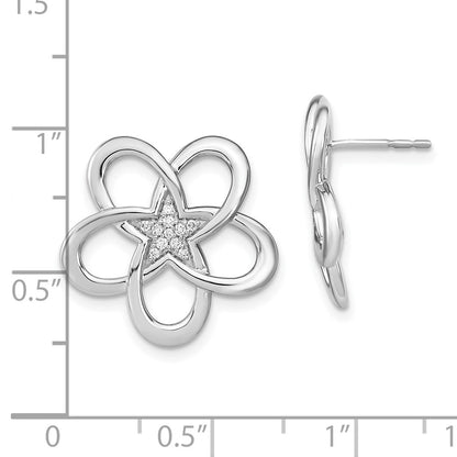 Solid 14k White Gold Polished Simulated CZ Flower Post Earrings