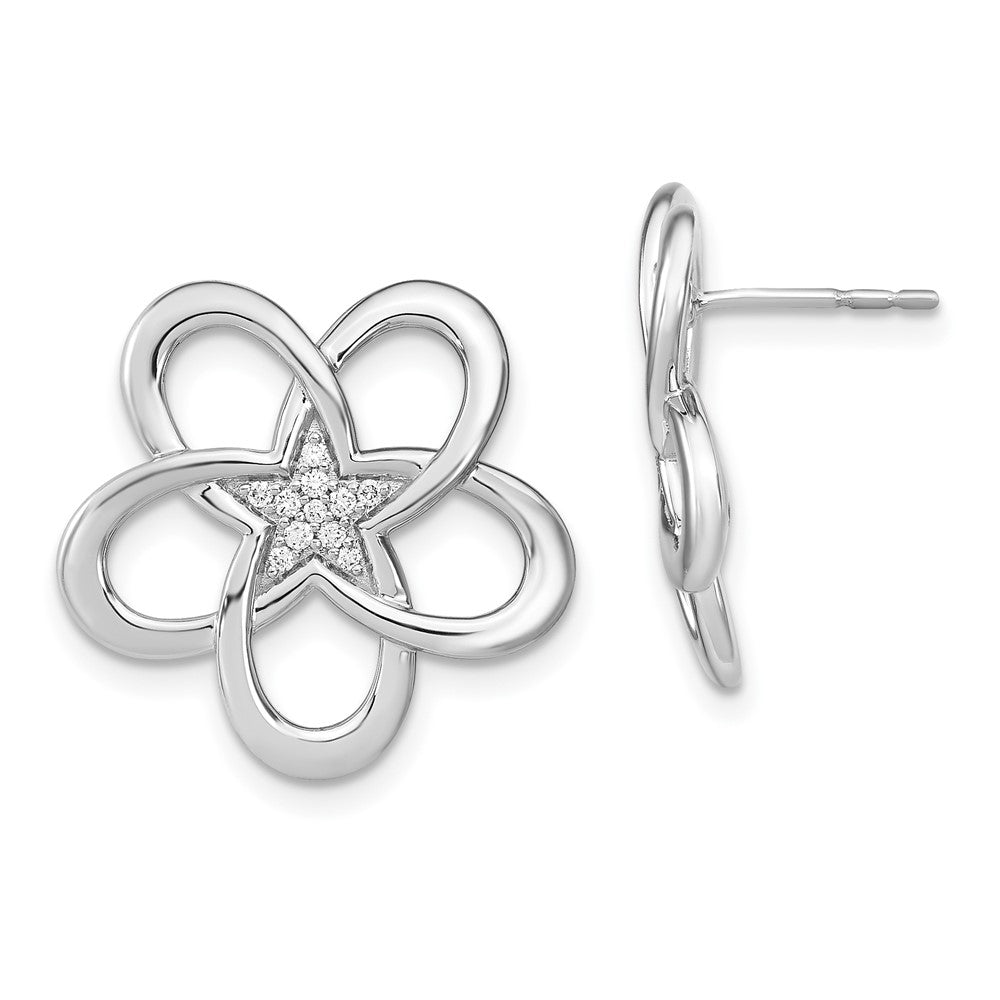 14k White Gold Polished Real Diamond Flower Post Earrings EM6877-009-WA