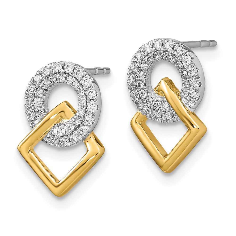 Solid 14k Two-tone Polished Simulated CZ Circle and Square Post Earrings