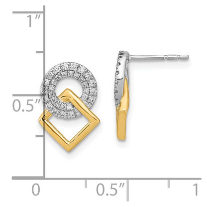 Solid 14k Two-tone Polished Simulated CZ Circle and Square Post Earrings