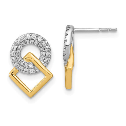 Solid 14k Two-tone Polished Simulated CZ Circle and Square Post Earrings