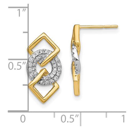 Solid 14k Two-tone Polished Simulated CZ Circle and 2 Square Post Earrings