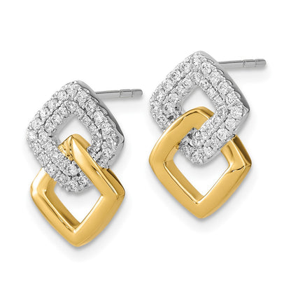 Solid 14k Two-tone Polished Simulated CZ Double Square Post Earrings