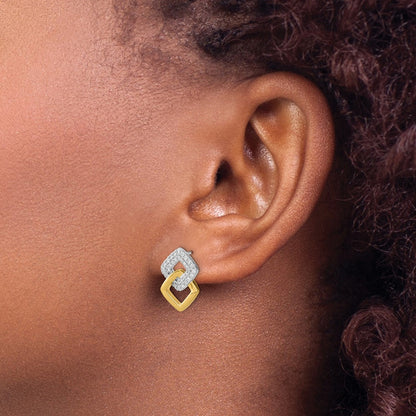 Solid 14k Two-tone Polished Simulated CZ Double Square Post Earrings