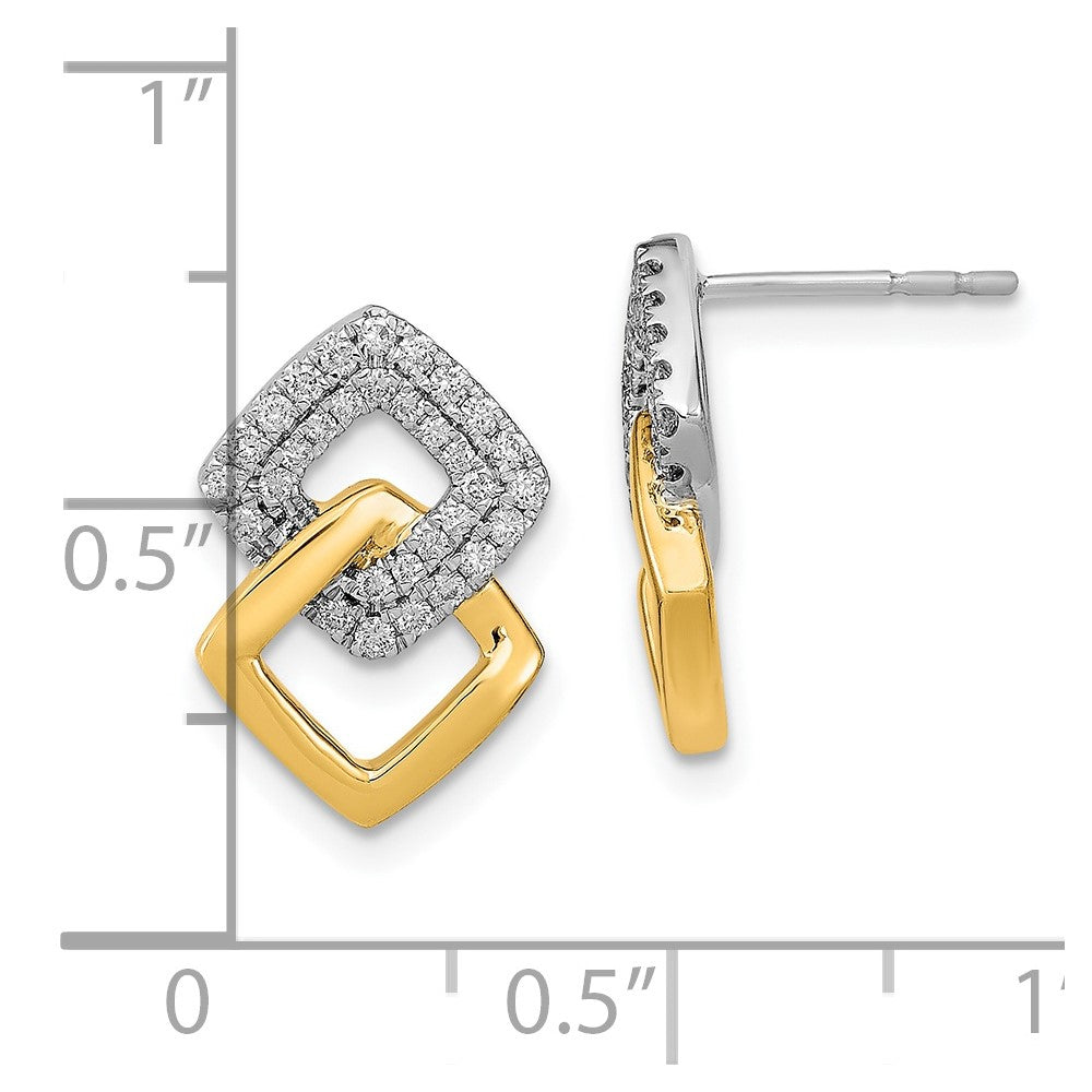 Solid 14k Two-tone Polished Simulated CZ Double Square Post Earrings