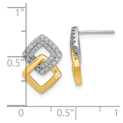 Solid 14k Two-tone Polished Simulated CZ Double Square Post Earrings