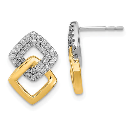 Solid 14k Two-tone Polished Simulated CZ Double Square Post Earrings