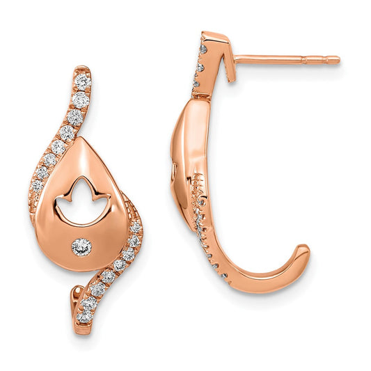 14k Rose Gold Polished Real Diamond Teardrop w/flower Post Earrings EM6882-033-RA
