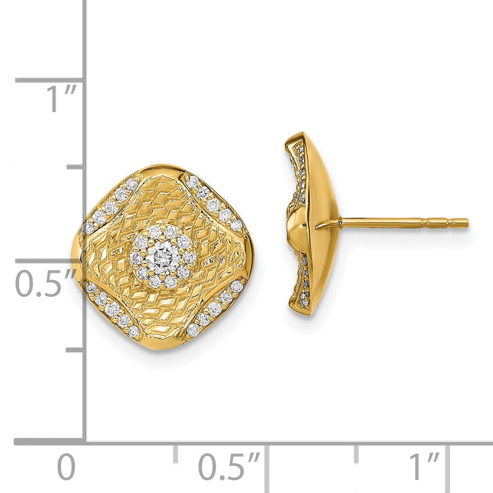 Solid 14k Yellow Gold Polished Simulated CZ Square Weave Post Earrings