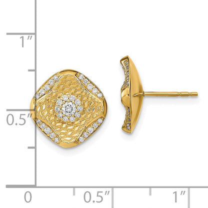 Solid 14k Yellow Gold Polished Simulated CZ Square Weave Post Earrings