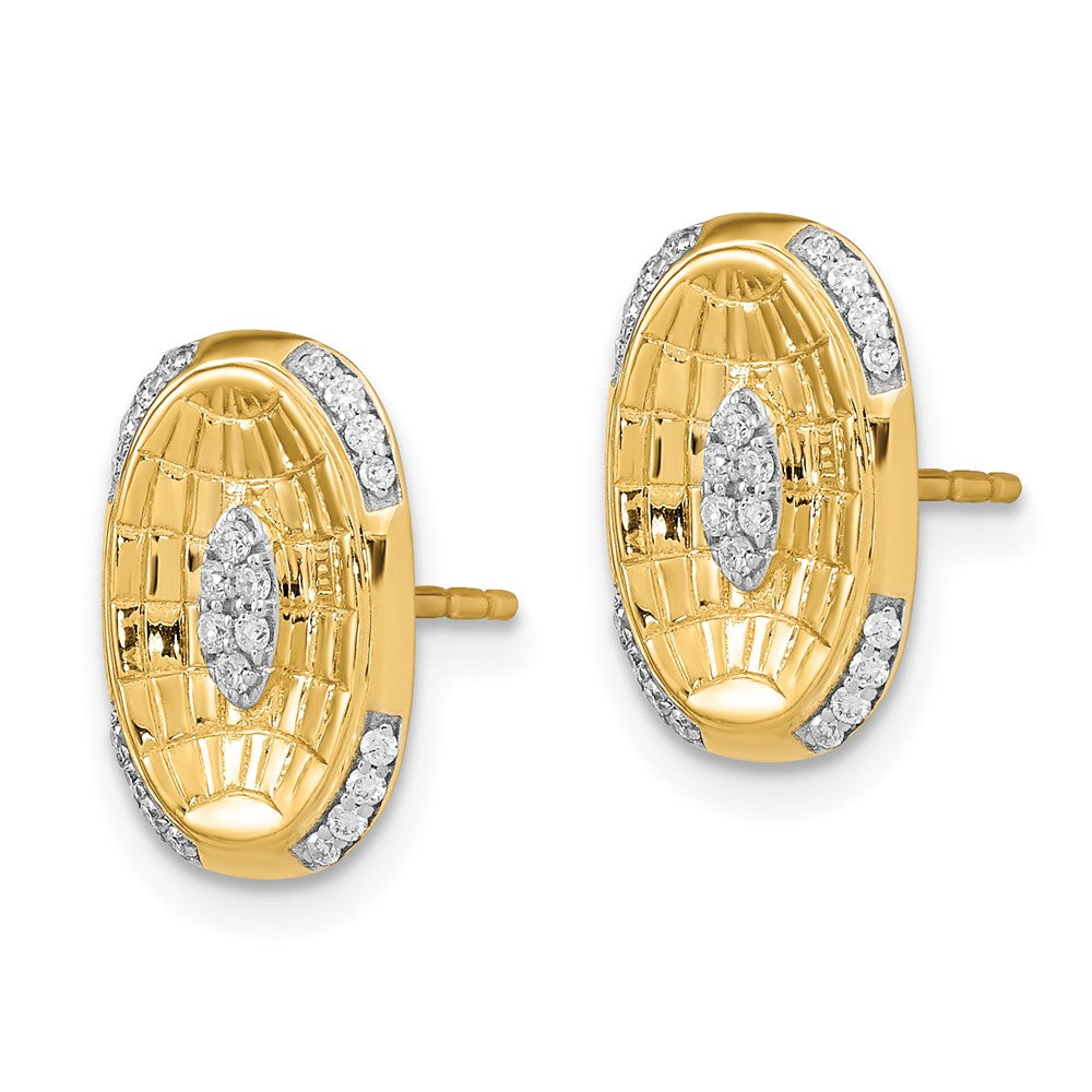 Solid 14k Yellow Gold Polished and Textured Simulated CZ Oval Post Earrings