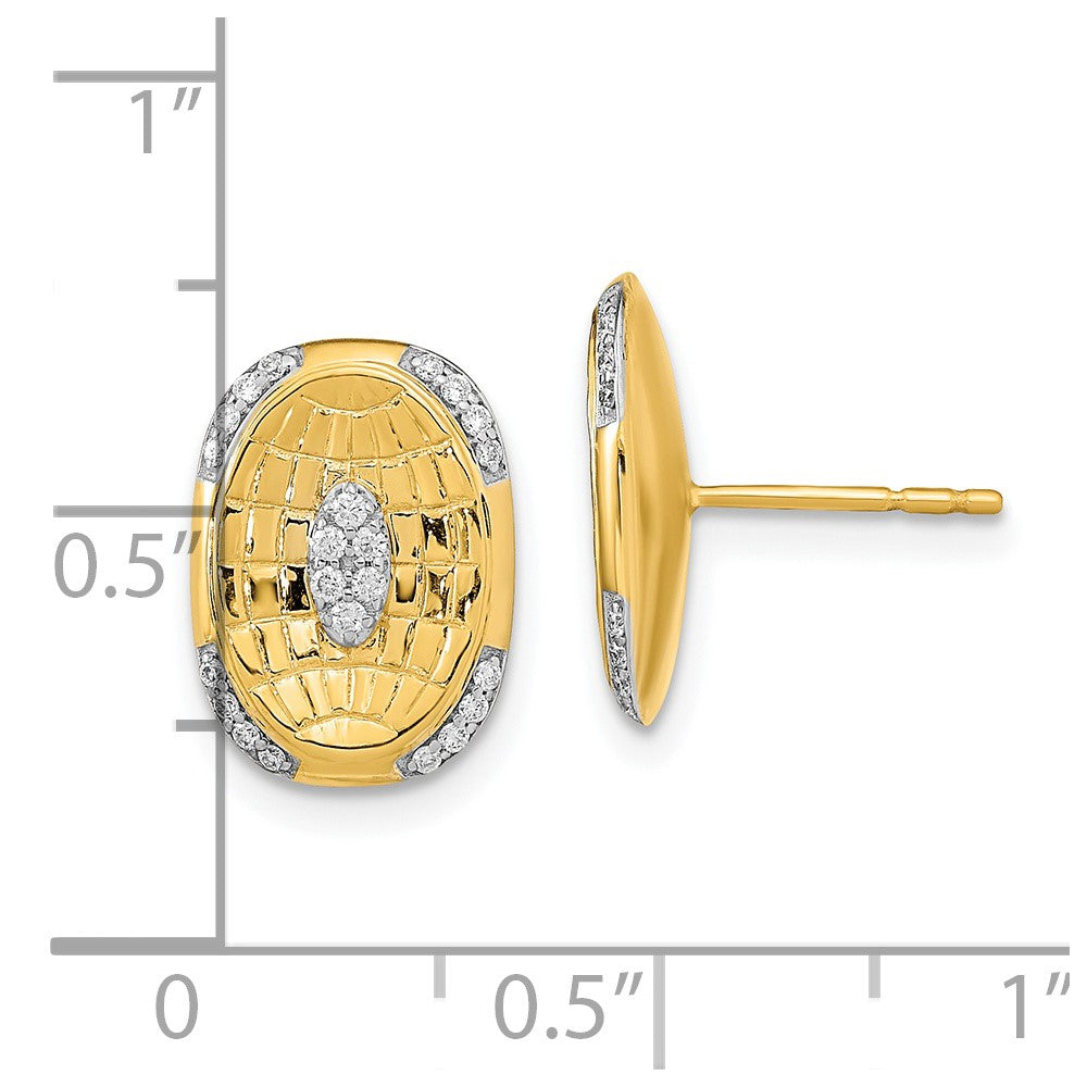 Solid 14k Yellow Gold Polished and Textured Simulated CZ Oval Post Earrings