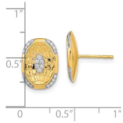 Solid 14k Yellow Gold Polished and Textured Simulated CZ Oval Post Earrings