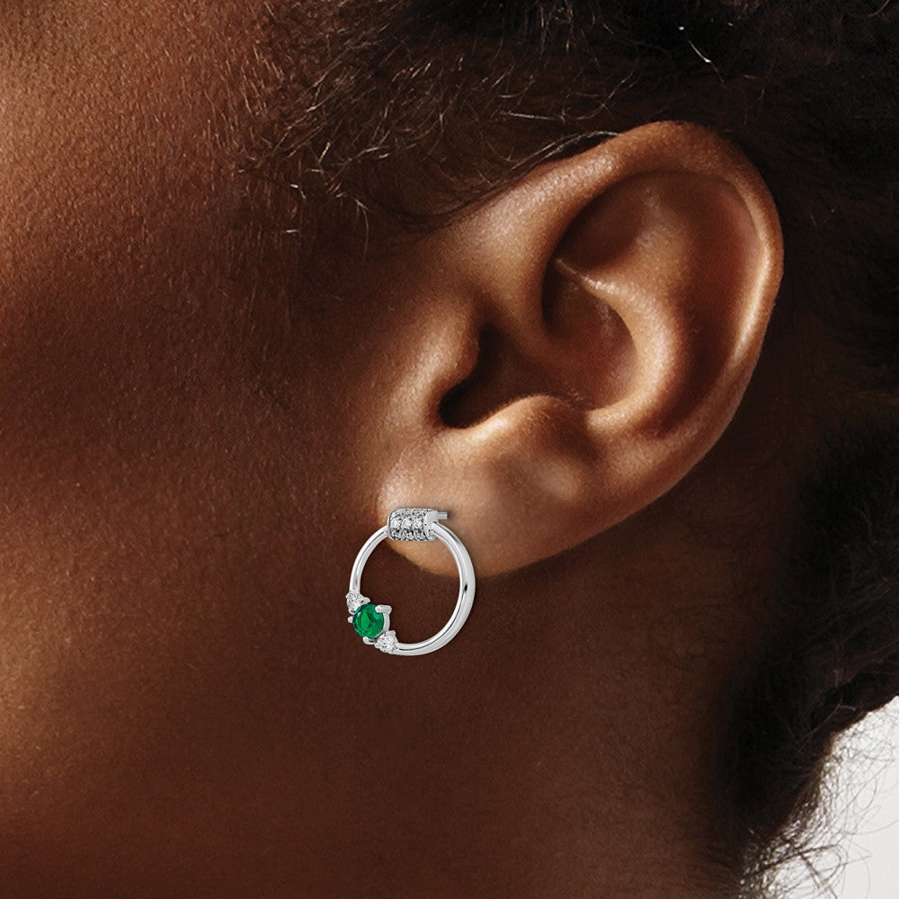 Solid 14k White Gold Simulated CZ and Emerald Circle Post Earrings