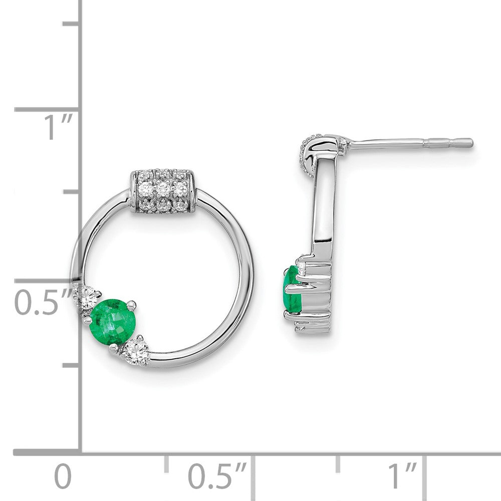 Solid 14k White Gold Simulated CZ and Emerald Circle Post Earrings