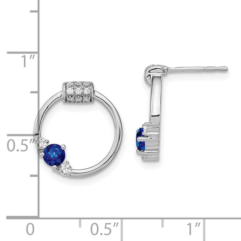 Solid 14k White Gold Polished Simulated CZ and Blue Sapphire Circle Post Earrings