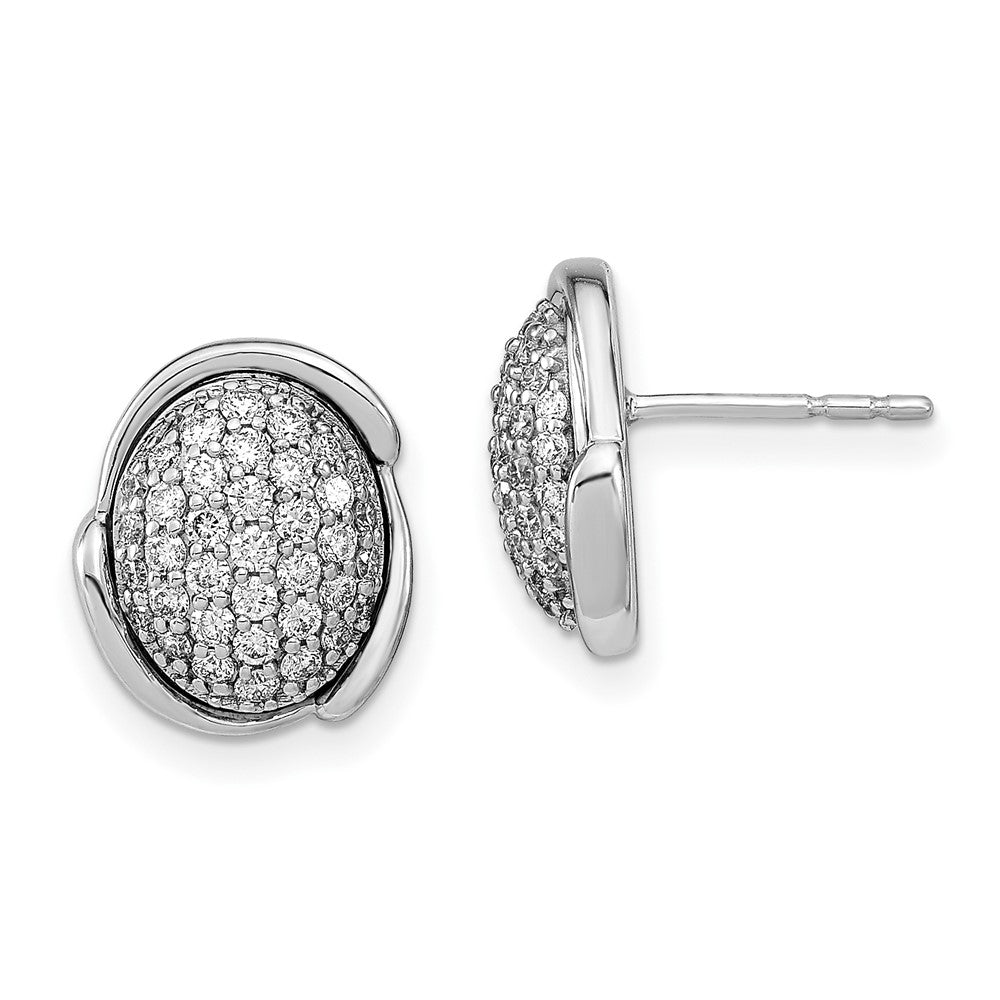 14k White Polished Oval Pave Real Diamond Post Earrings EM6888-070-WA