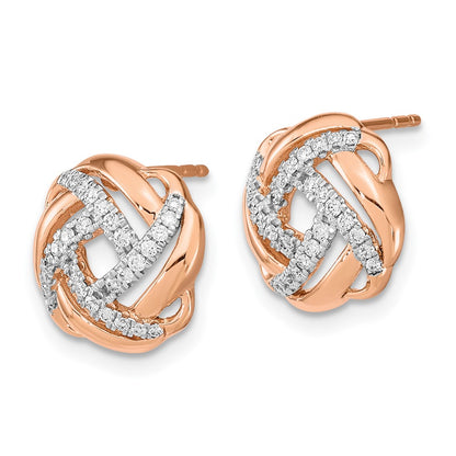 Solid 14k Rose Gold Polished Simulated CZ Love Knot Post Earrings