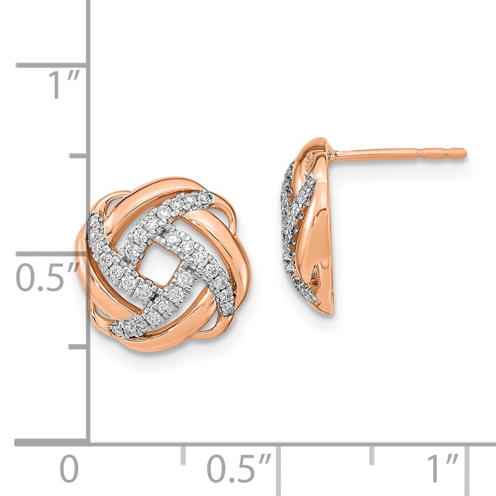 Solid 14k Rose Gold Polished Simulated CZ Love Knot Post Earrings