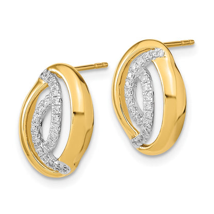 Solid 14k Yellow Gold Polished Simulated CZ Oval Post Earrings