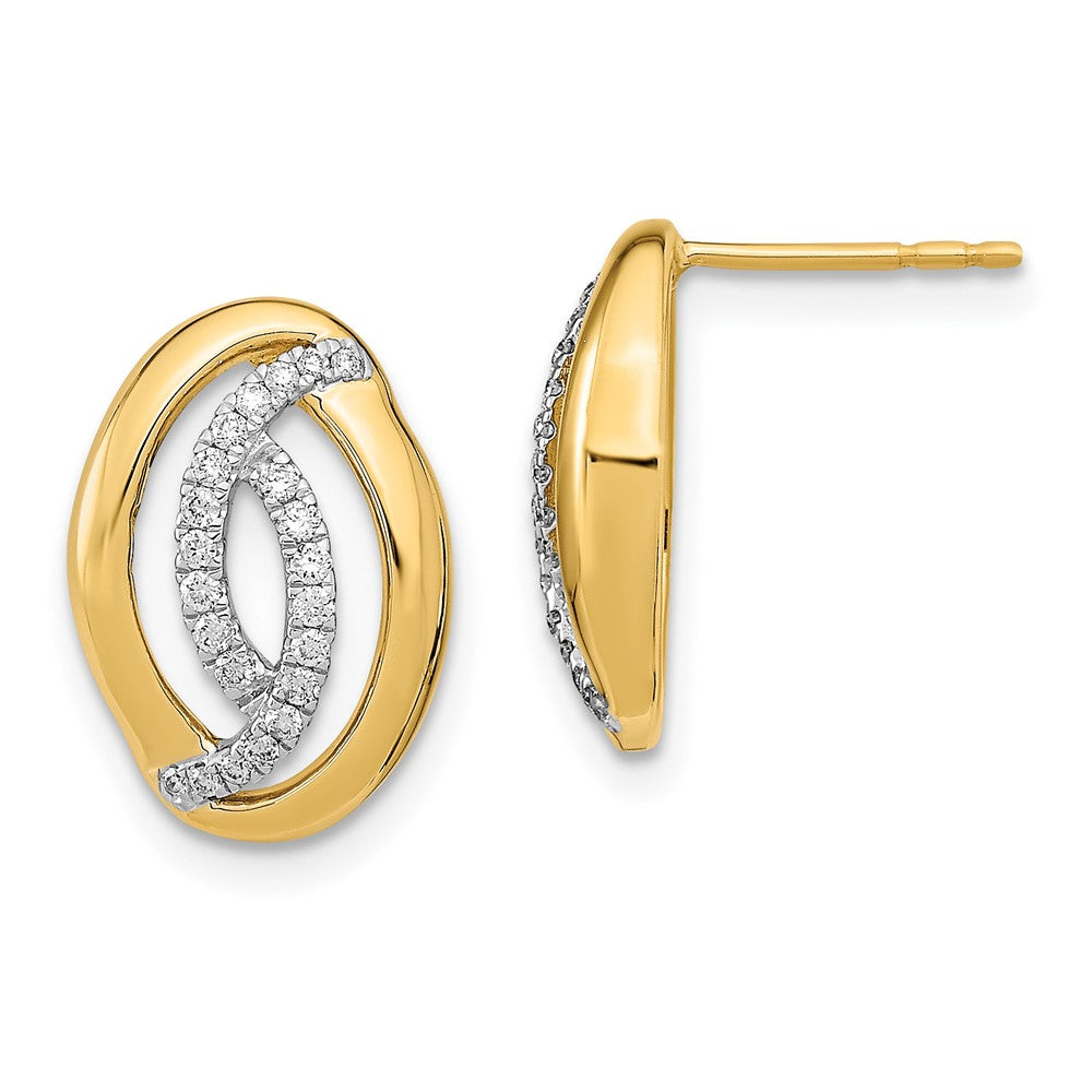 14k Yellow Gold Polished Real Diamond Oval Post Earrings EM6890-020-YA