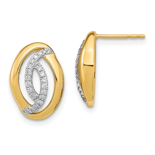 14k Yellow Gold Polished Real Diamond Oval Post Earrings EM6890-020-YA