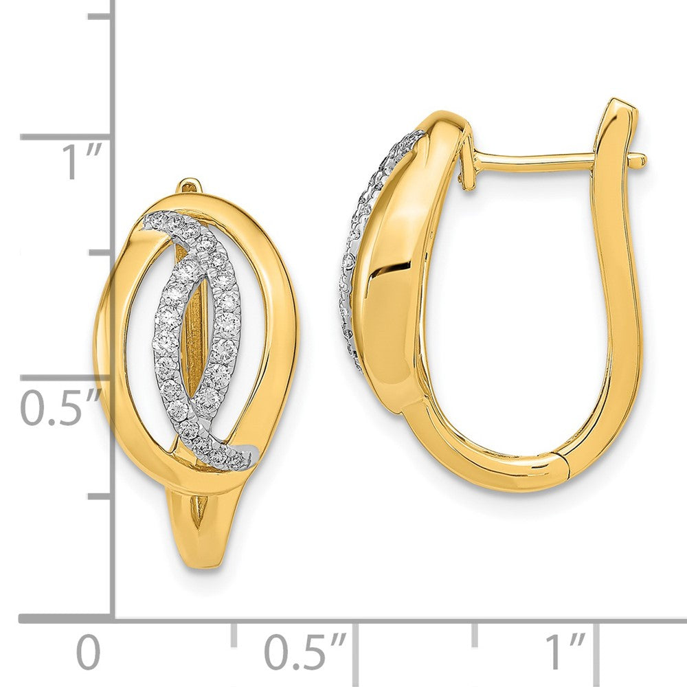 Solid 14k Yellow Gold Polished Simulated CZ Oval Hinged Hoop Earrings