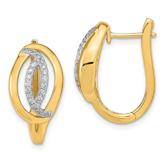 Solid 14k Yellow Gold Polished Simulated CZ Oval Hinged Hoop Earrings
