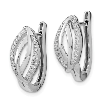 Solid 14k White Gold Simulated CZ Hinged Hoop Earrings