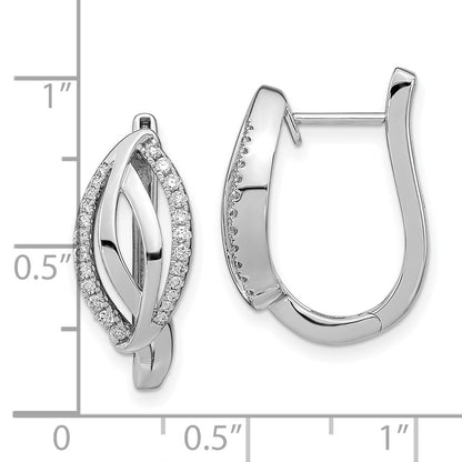 Solid 14k White Gold Simulated CZ Hinged Hoop Earrings