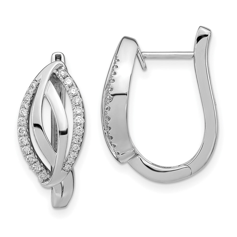 Solid 14k White Gold Simulated CZ Hinged Hoop Earrings