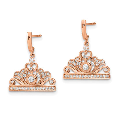 Solid 14k Rose Gold Polished Simulated CZ Tiara Dangle Post Earrings