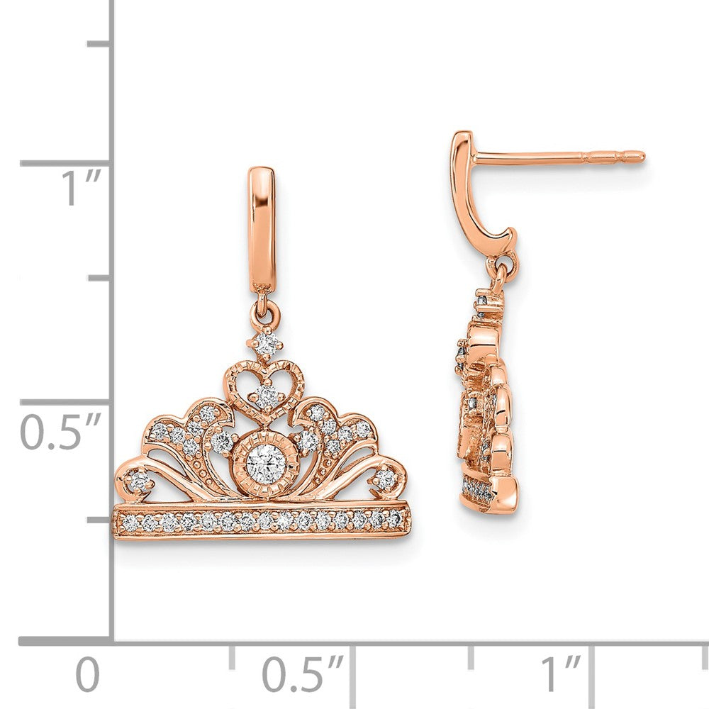 Solid 14k Rose Gold Polished Simulated CZ Tiara Dangle Post Earrings