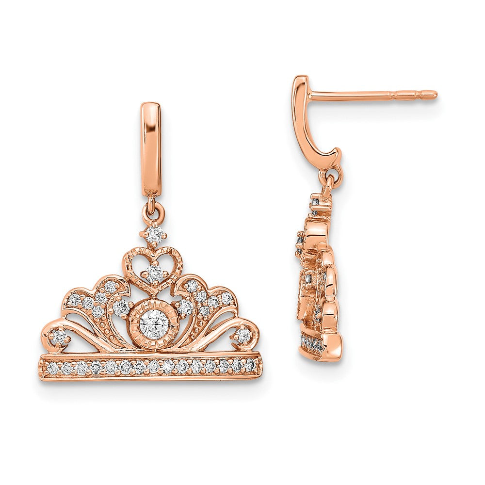 14k Rose Gold Polished Real Diamond Tiara Dangle Post Earrings EM6894-033-RA