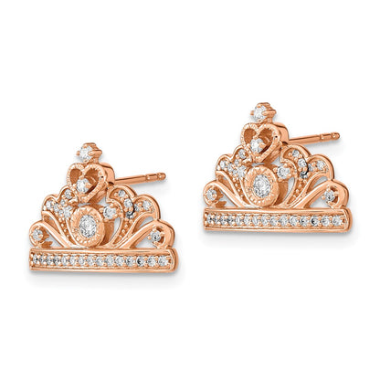 Solid 14k Rose Gold Polished Simulated CZ Tiara Post Earrings