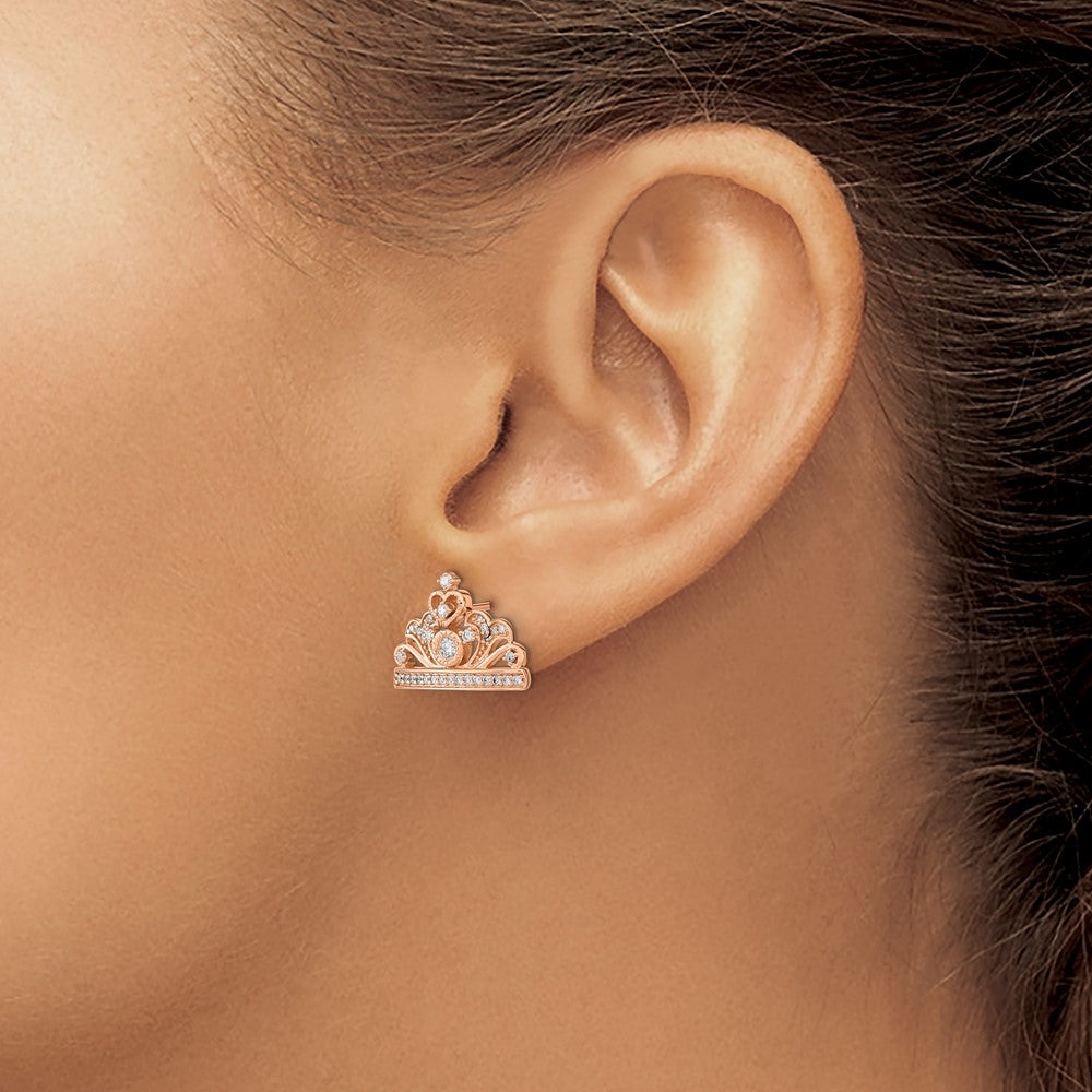 Solid 14k Rose Gold Polished Simulated CZ Tiara Post Earrings