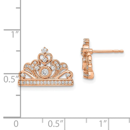 Solid 14k Rose Gold Polished Simulated CZ Tiara Post Earrings