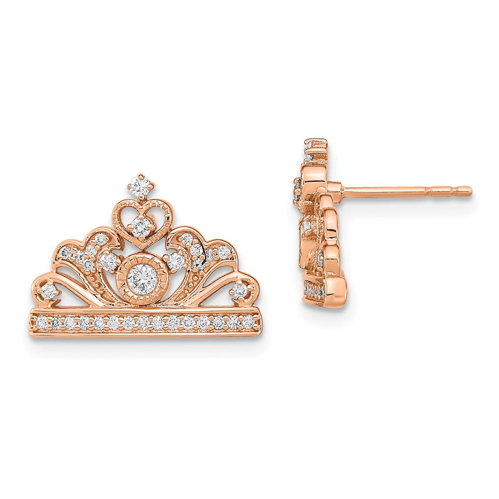 14k Rose Gold Polished Real Diamond Tiara Post Earrings EM6895-033-RA