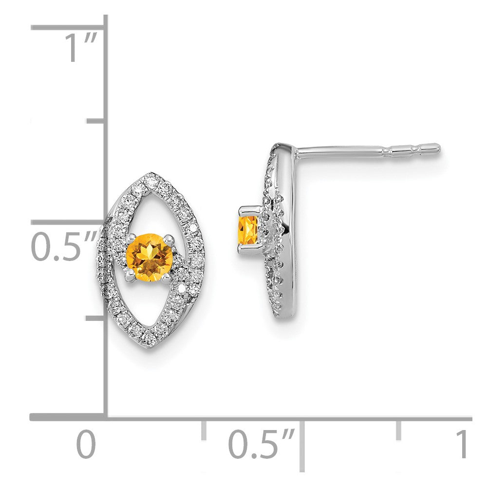Solid 14k White Gold Polished Simulated CZ and Citrine Post Earrings