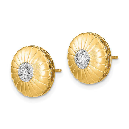 Solid 14k Yellow Gold Satin Simulated CZ Flower Post Earrings