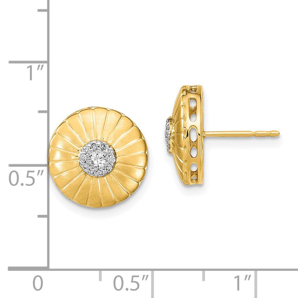 Solid 14k Yellow Gold Satin Simulated CZ Flower Post Earrings