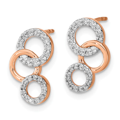 Solid 14k Rose Gold Simulated CZ Circles Post Earrings