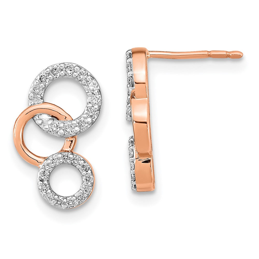Solid 14k Rose Gold Simulated CZ Circles Post Earrings