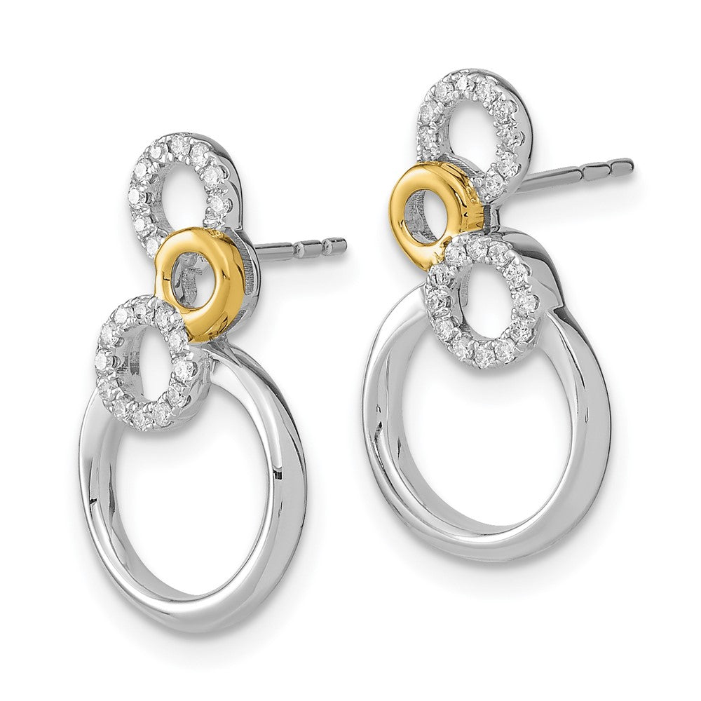Solid 14k Two-tone Polished Simulated CZ Circles Post Earrings